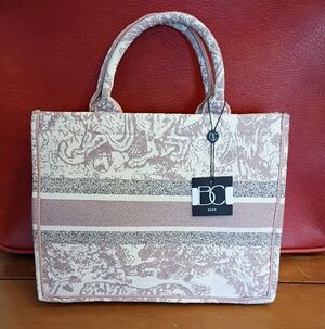 BC Bags Women's Abstract Cream and Pink Tote Style Handbag
